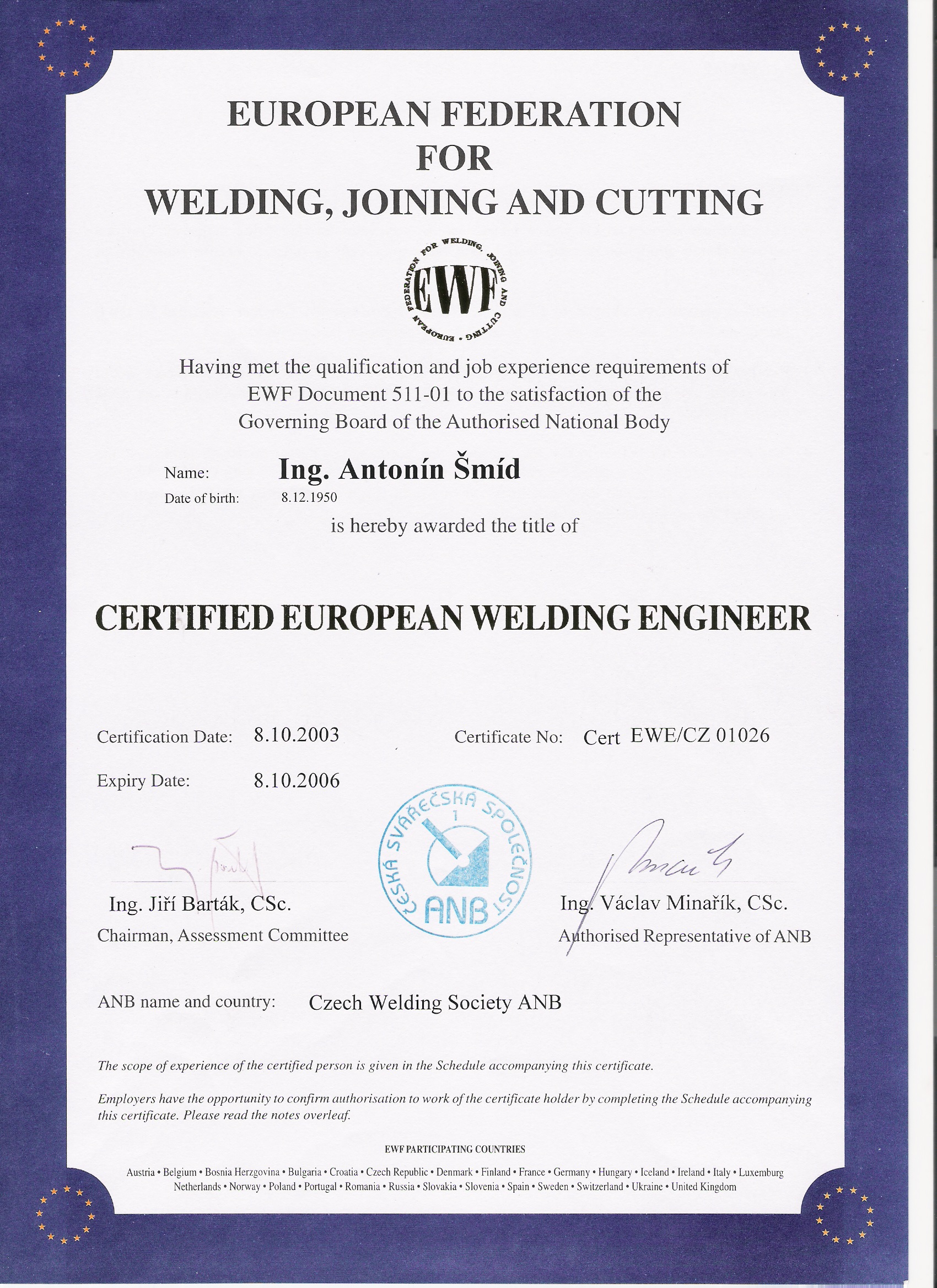 Certifikát EWE